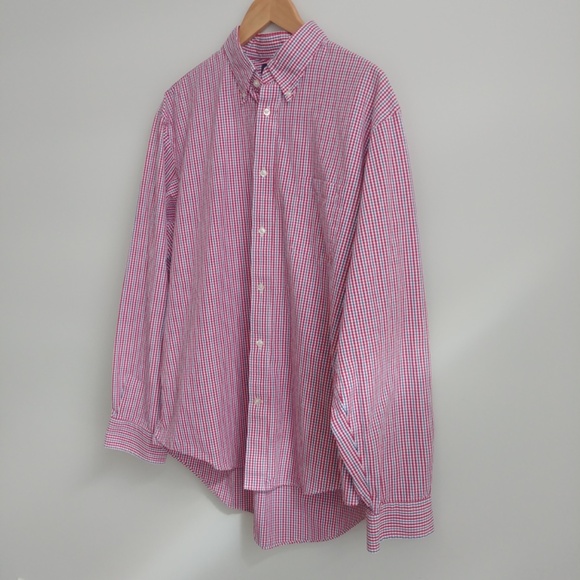 Lands' End Mens White Red Blue Plaid Button Down Shirt 100% cotton XL - Picture 11 of 13